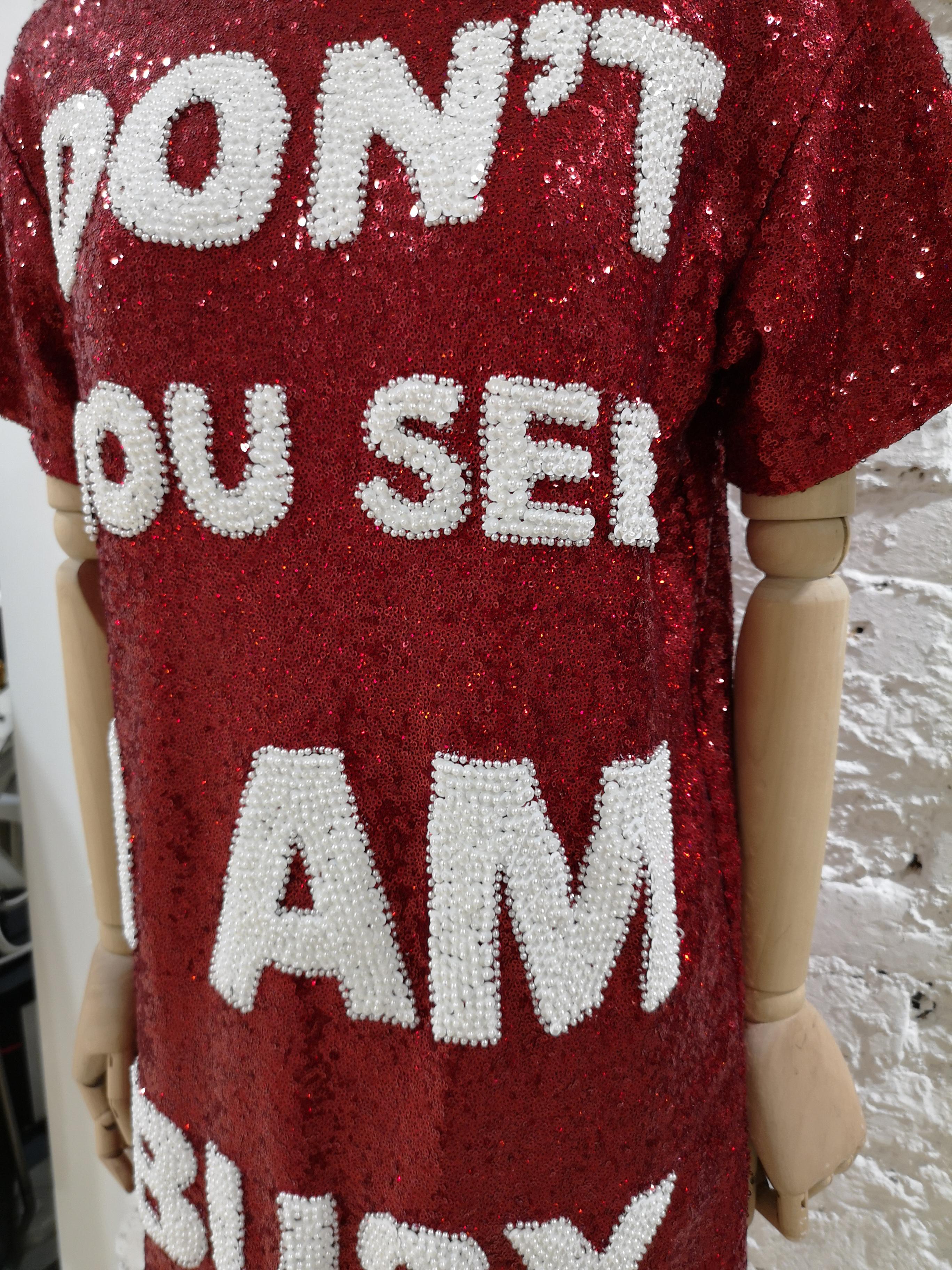 House of Muamua Red Don't you see I am busy? Sequins Dress
Size S
totally handmade