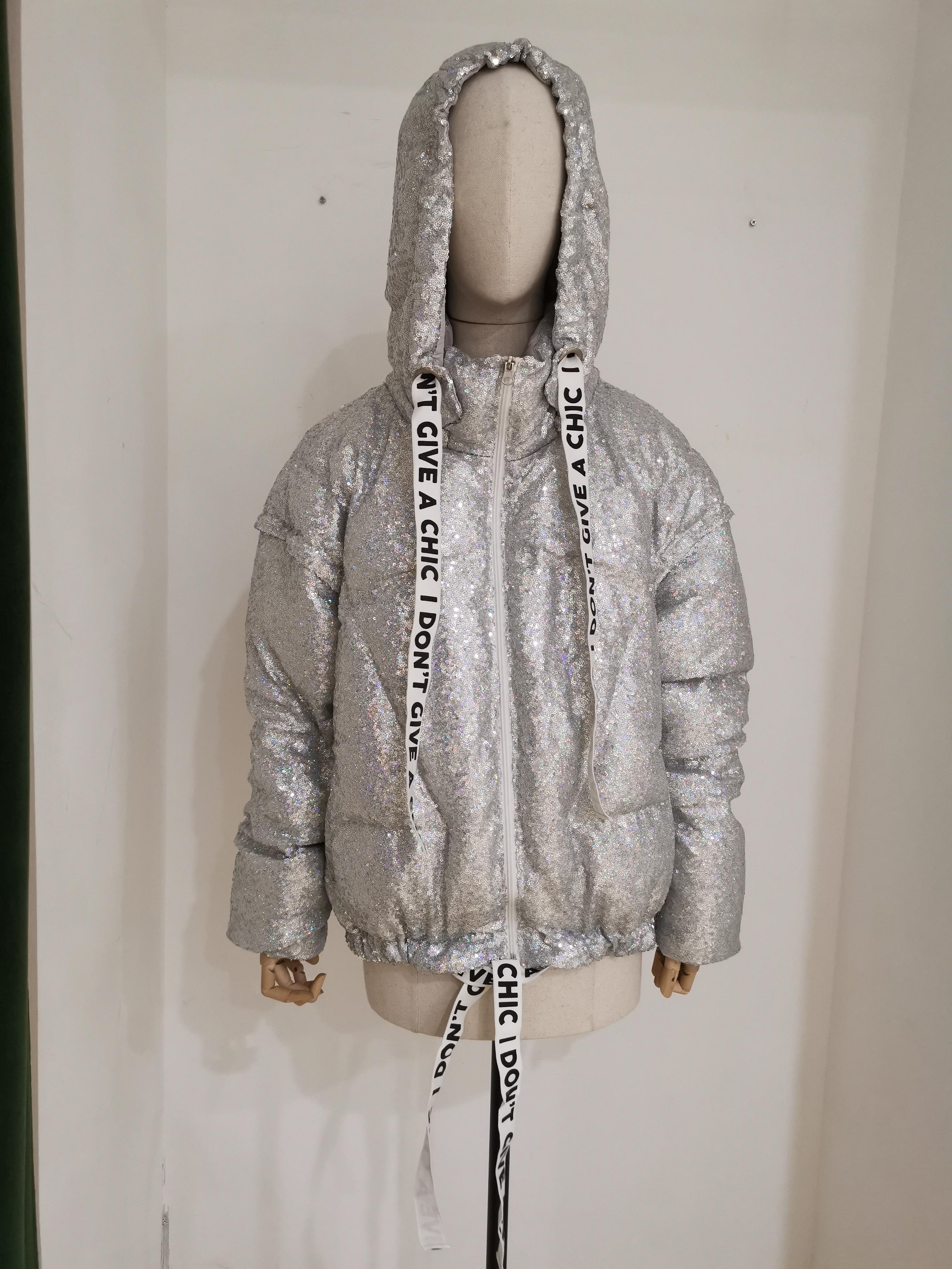 House of MuaMua silver sequins duvet bomber jacket
size M