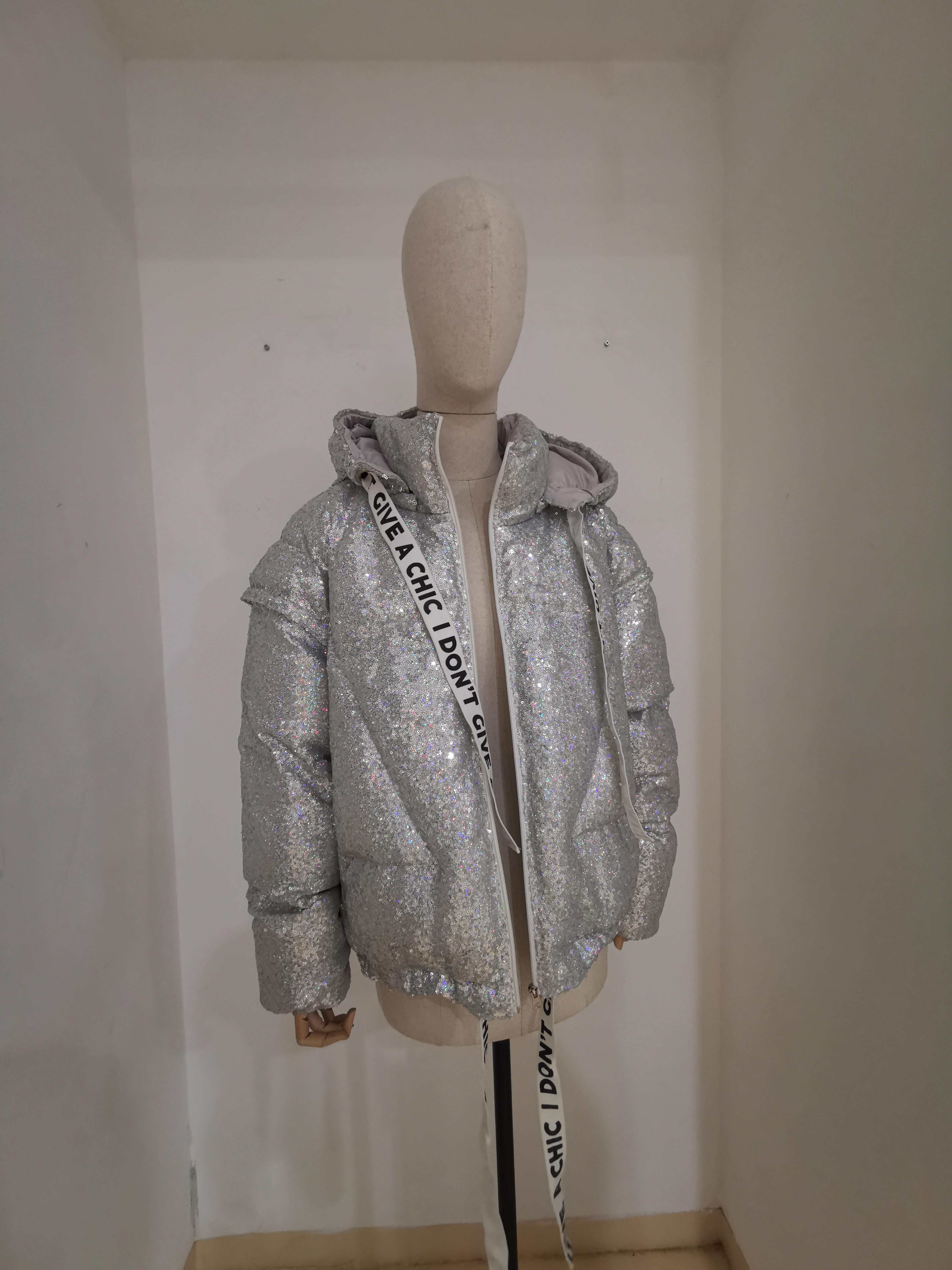 House of MuaMua silver sequins duvet bomber jacket 2