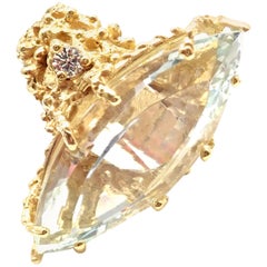 House of Murat Diamante Grande 25 Quilates Aguamarina Anillo Oro Amarillo