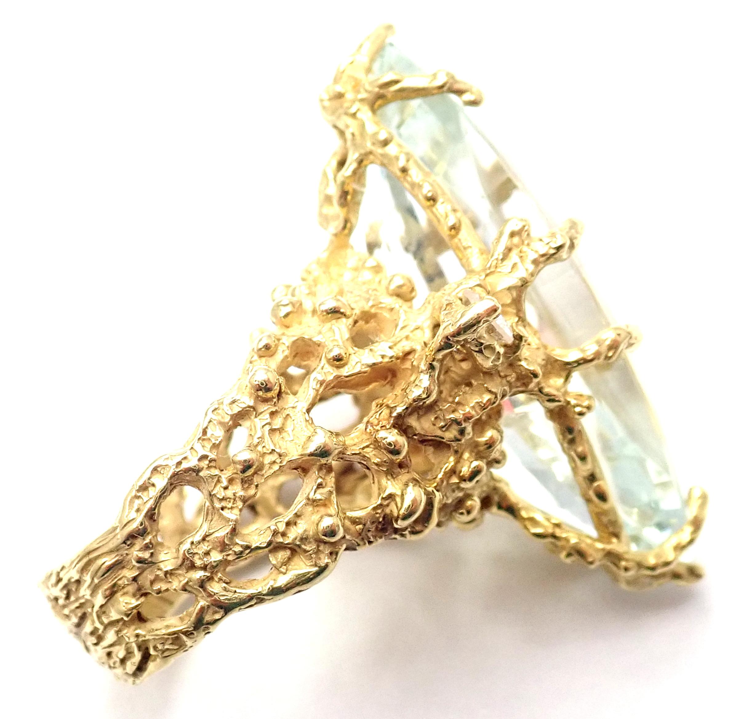 House of Murat Diamante Grande 25 Quilates Aguamarina Anillo Oro Amarillo Corte brillante