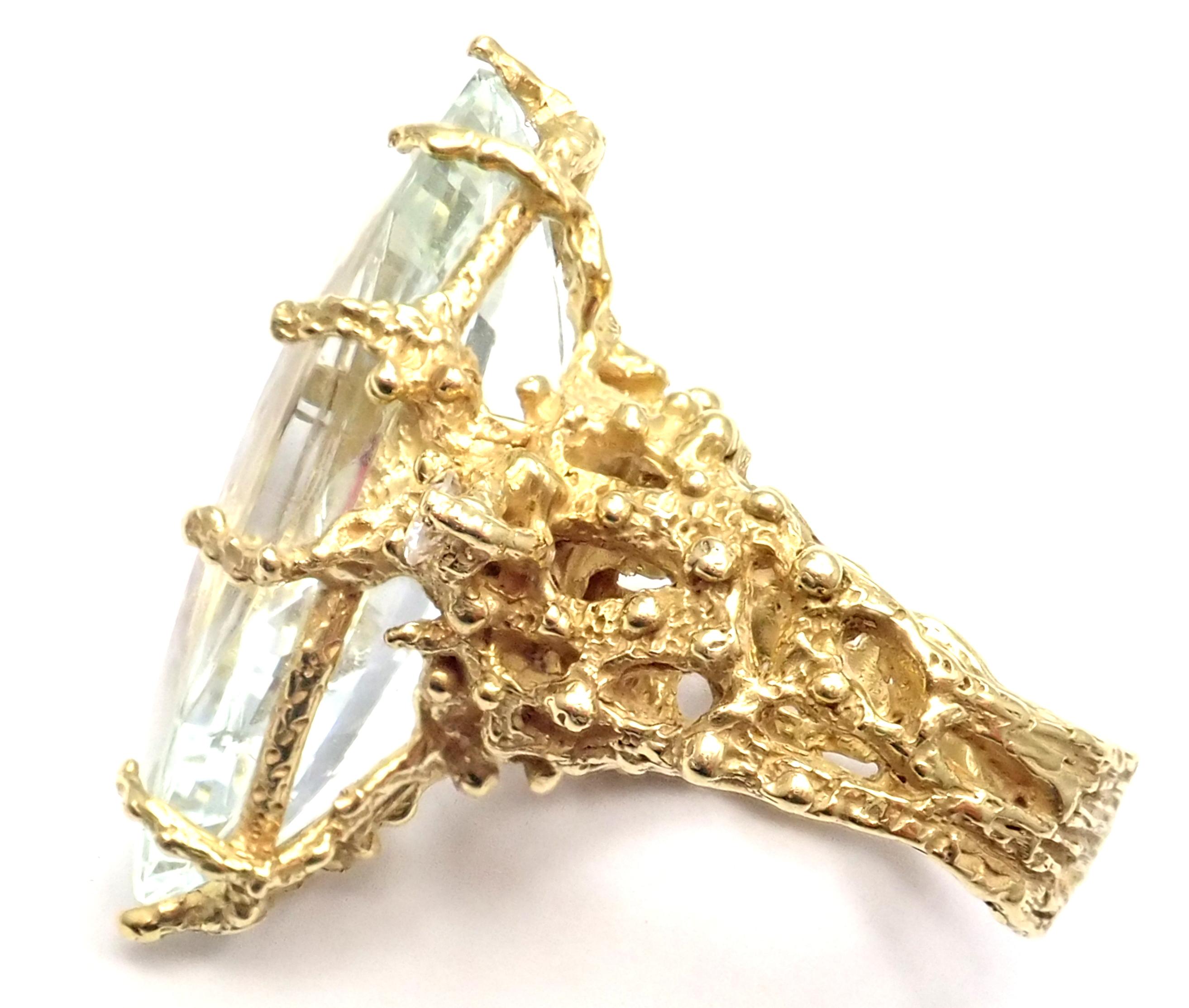Femenino o masculino House of Murat Diamante Grande 25 Quilates Aguamarina Anillo Oro Amarillo
