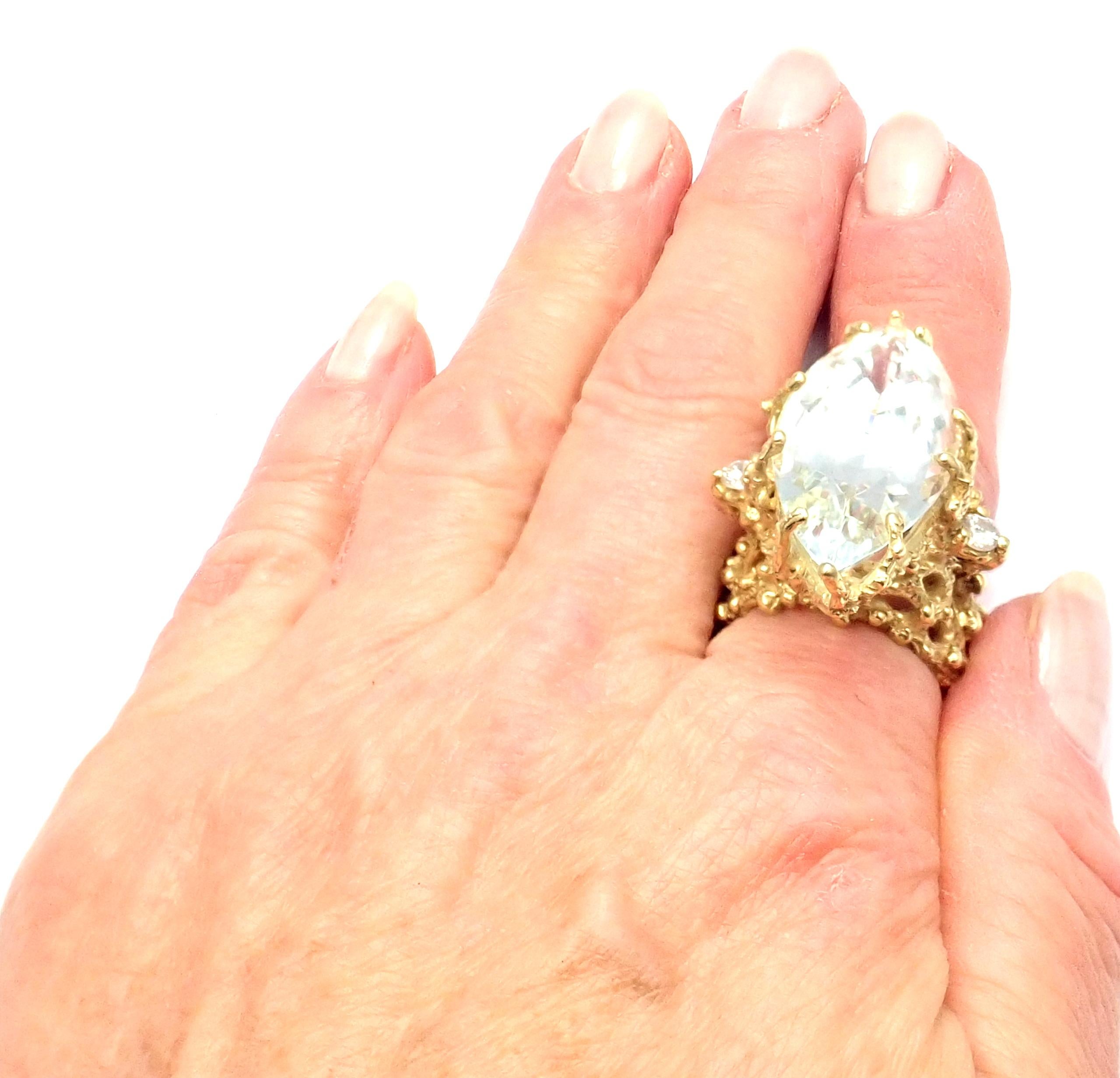 House of Murat Diamante Grande 25 Quilates Aguamarina Anillo Oro Amarillo 3