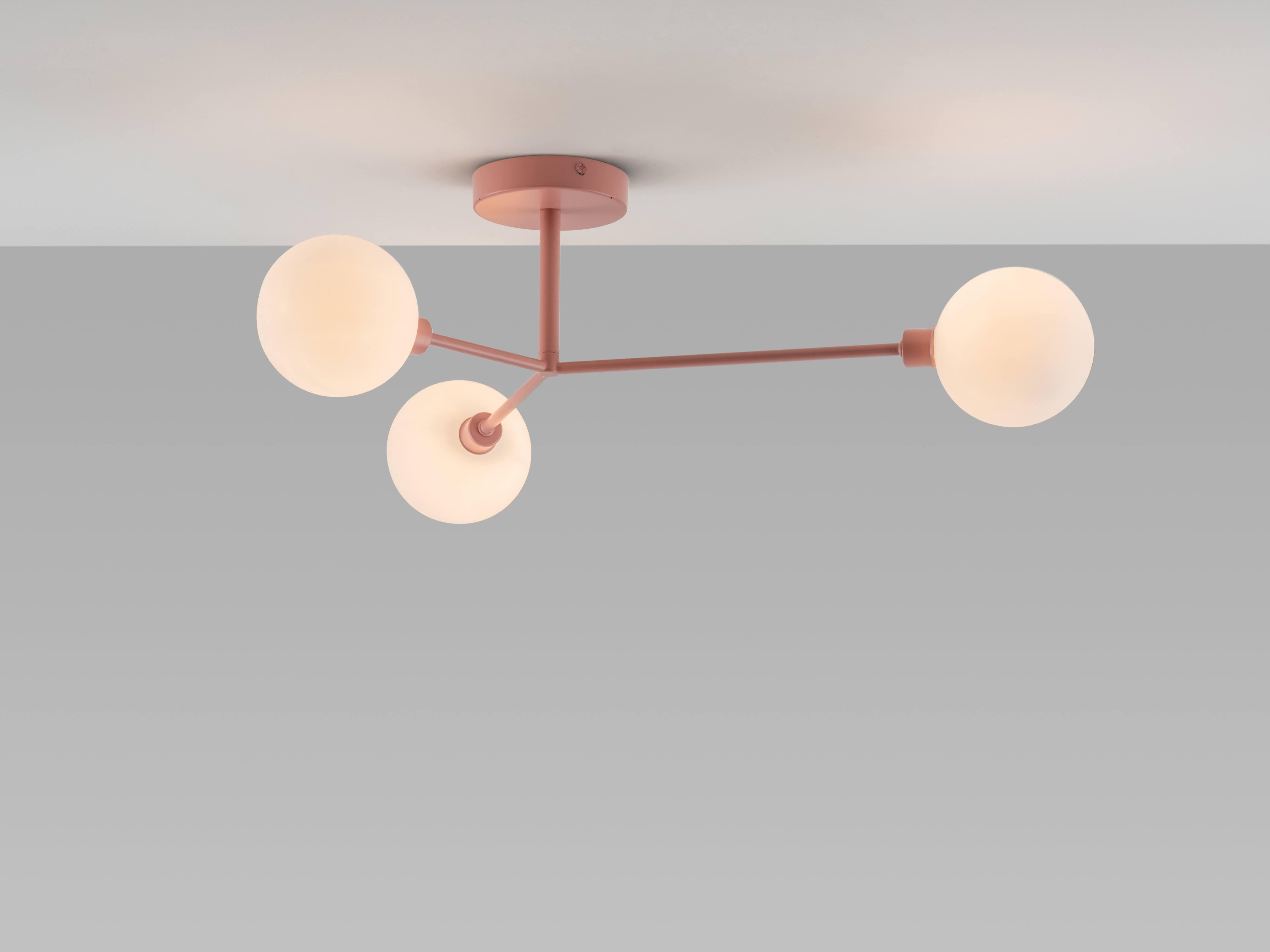 Mid-Century Modern House of Pink 3 Light Flush Ceiling Light with Metal and Glass Shades