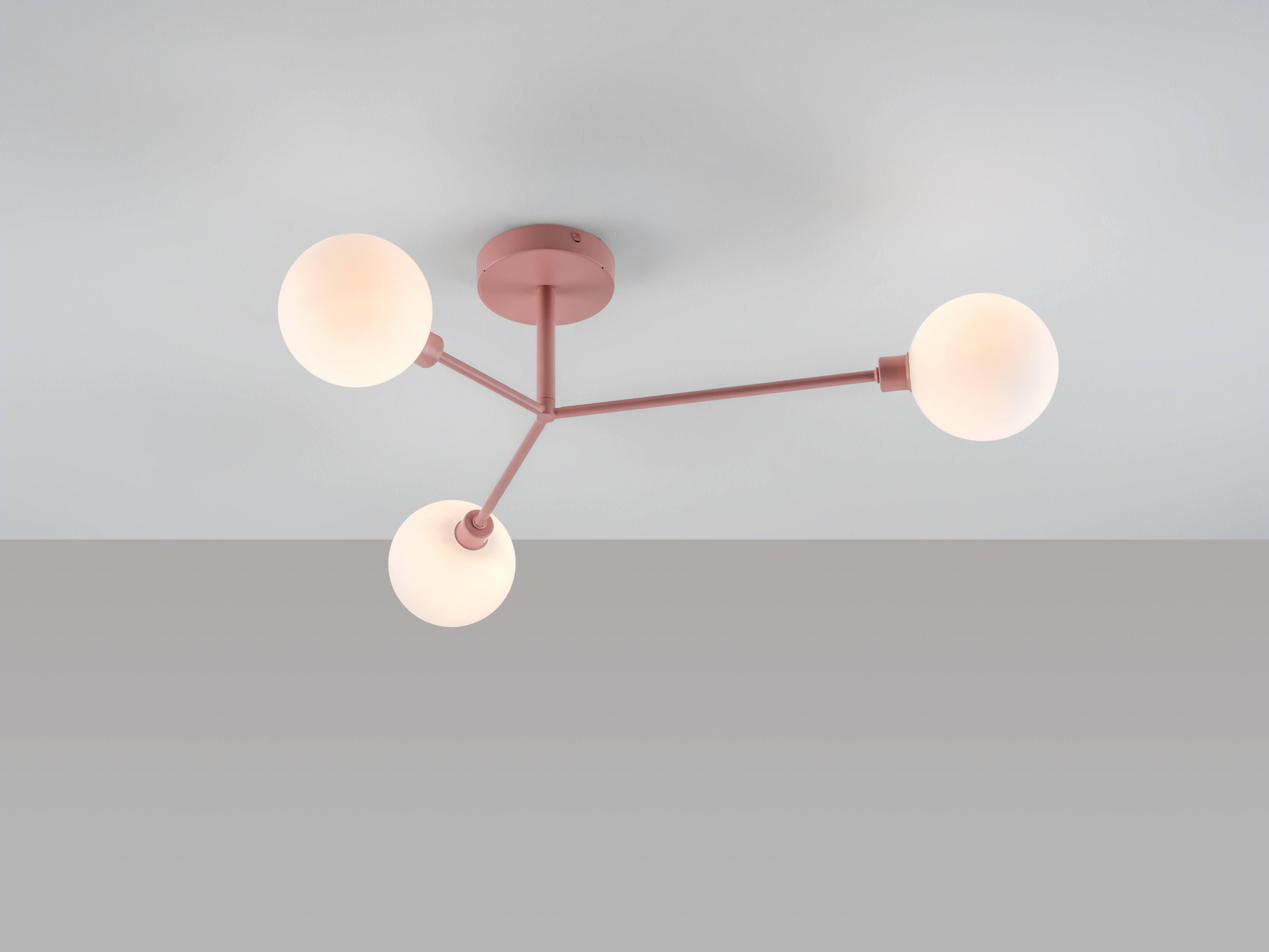 Contemporary House of Pink 3 Light Flush Ceiling Light with Metal and Glass Shades