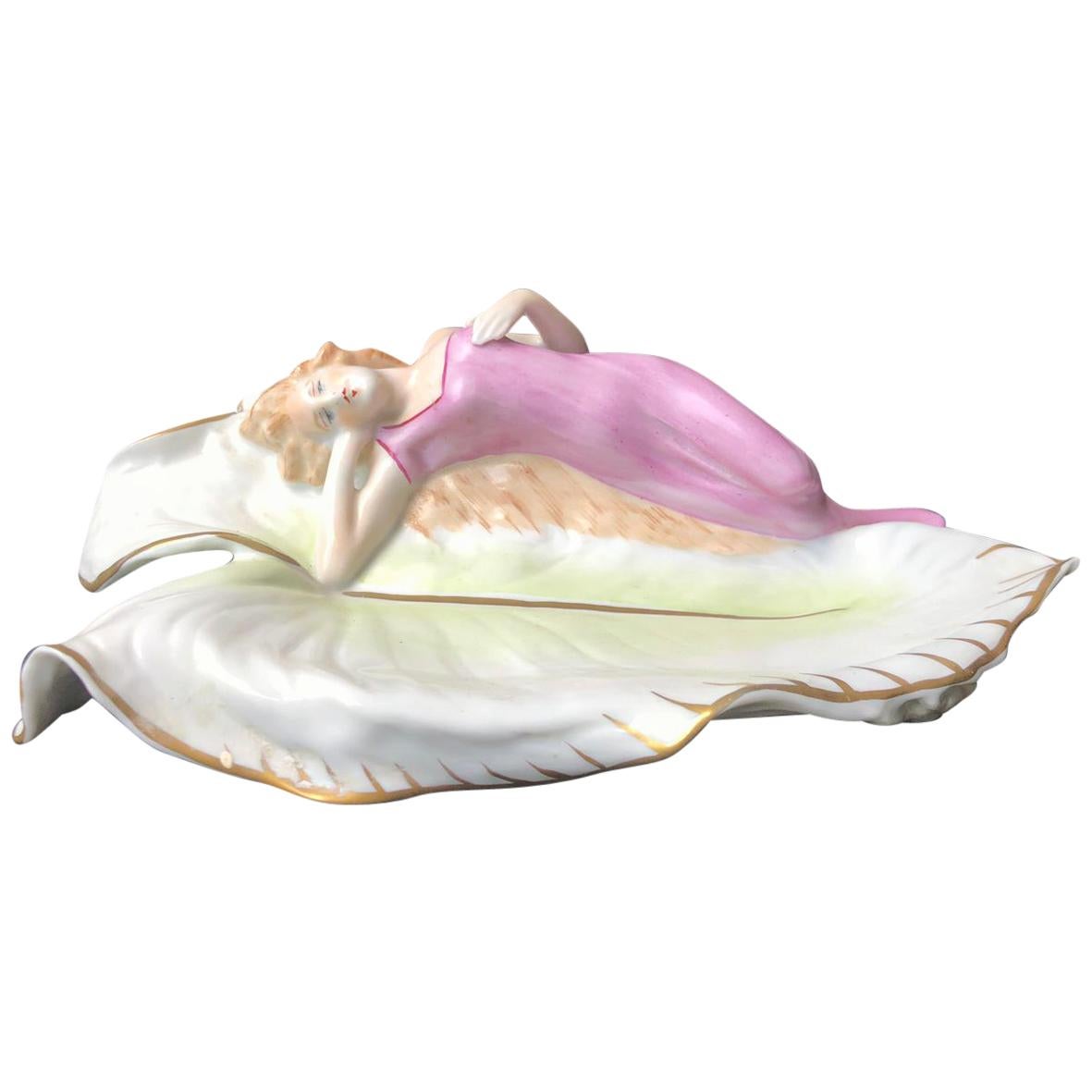 House of Plaue Soap Dish, 'Water Lily with Woman' 'before 1989' For Sale