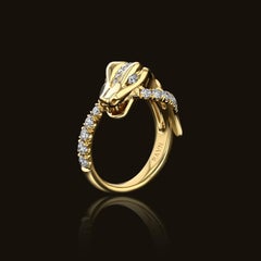 House of RAVN, 18k Gold Coiled Ouroborus w/ Diamond Snake Tail, Serpentini Coll.