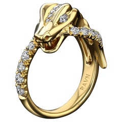 House of RAVN, 14k Gold Coiled Ouroborus w/ Diamond Snake Tail, Serpentini Coll.