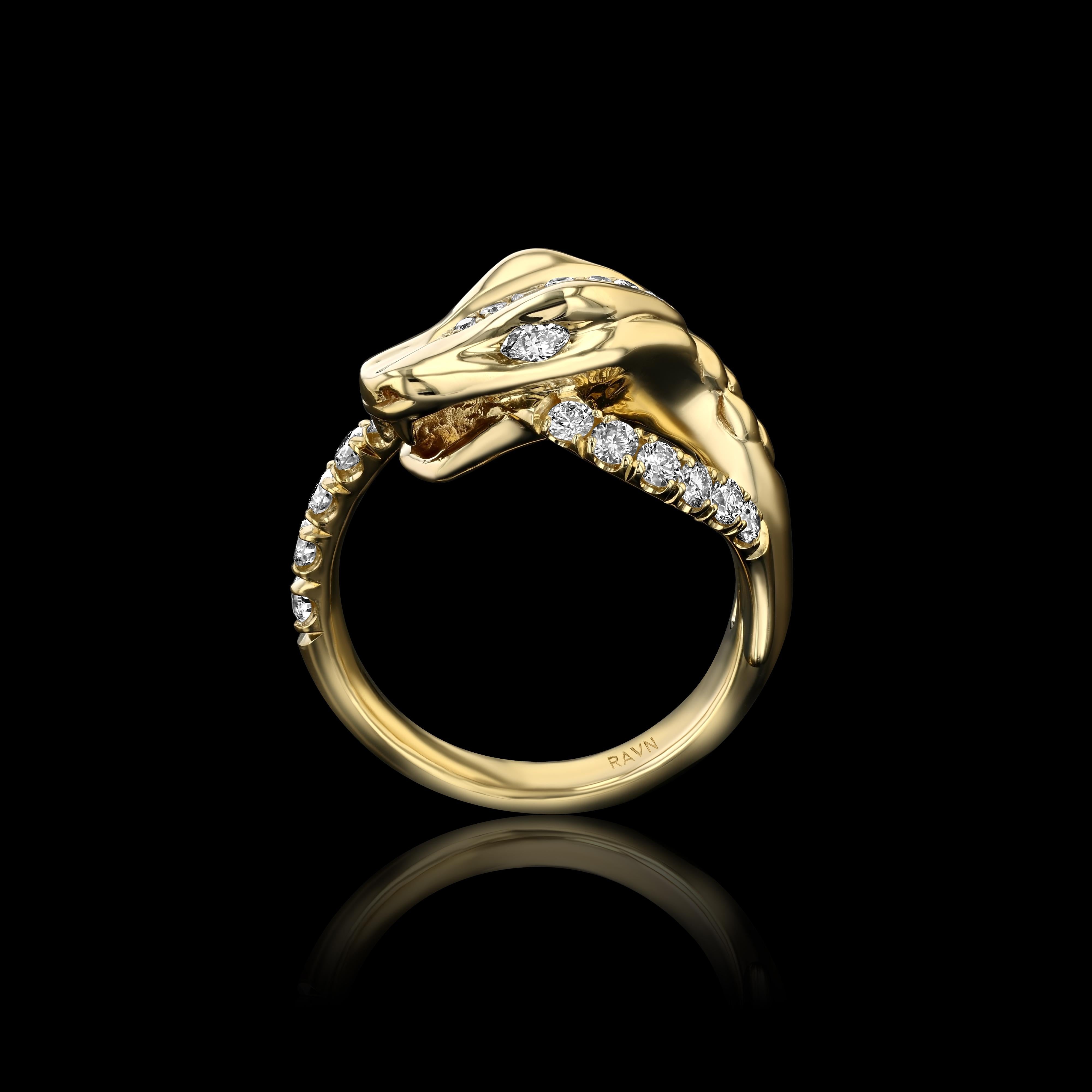 For Sale:  House of RAVN, 14k Gold Coiled Ouroborus with Diamond Snake Tail 3