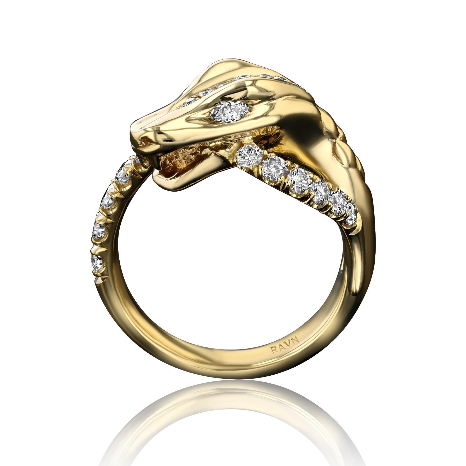 For Sale:  House of RAVN, 14k Gold Coiled Ouroborus with Diamond Snake Tail 4