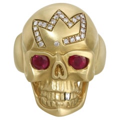 House of RAVN, 14k Gold Large OG Skull, with Ruby eyes and Diamond Crown 