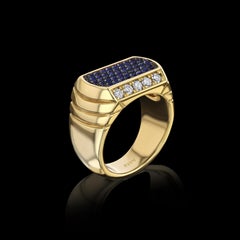 House of RAVN, 14k Gold Sapphire & Diamond Deco Ring