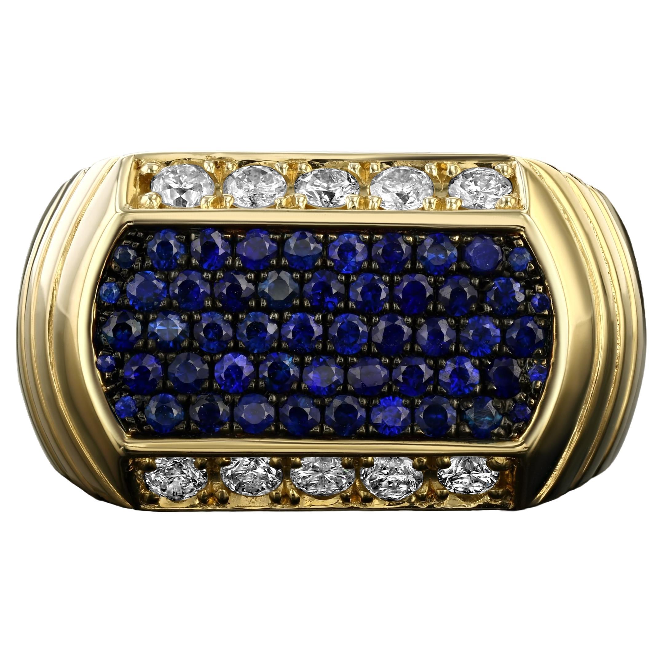 House of RAVN, 14k Gold Unisex Art Deco Signet Ring, with Diamonds and Sapphires