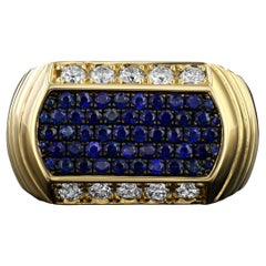 House of RAVN, 14k Gold Unisex Art Deco Signet Ring, with Diamonds and Sapphires