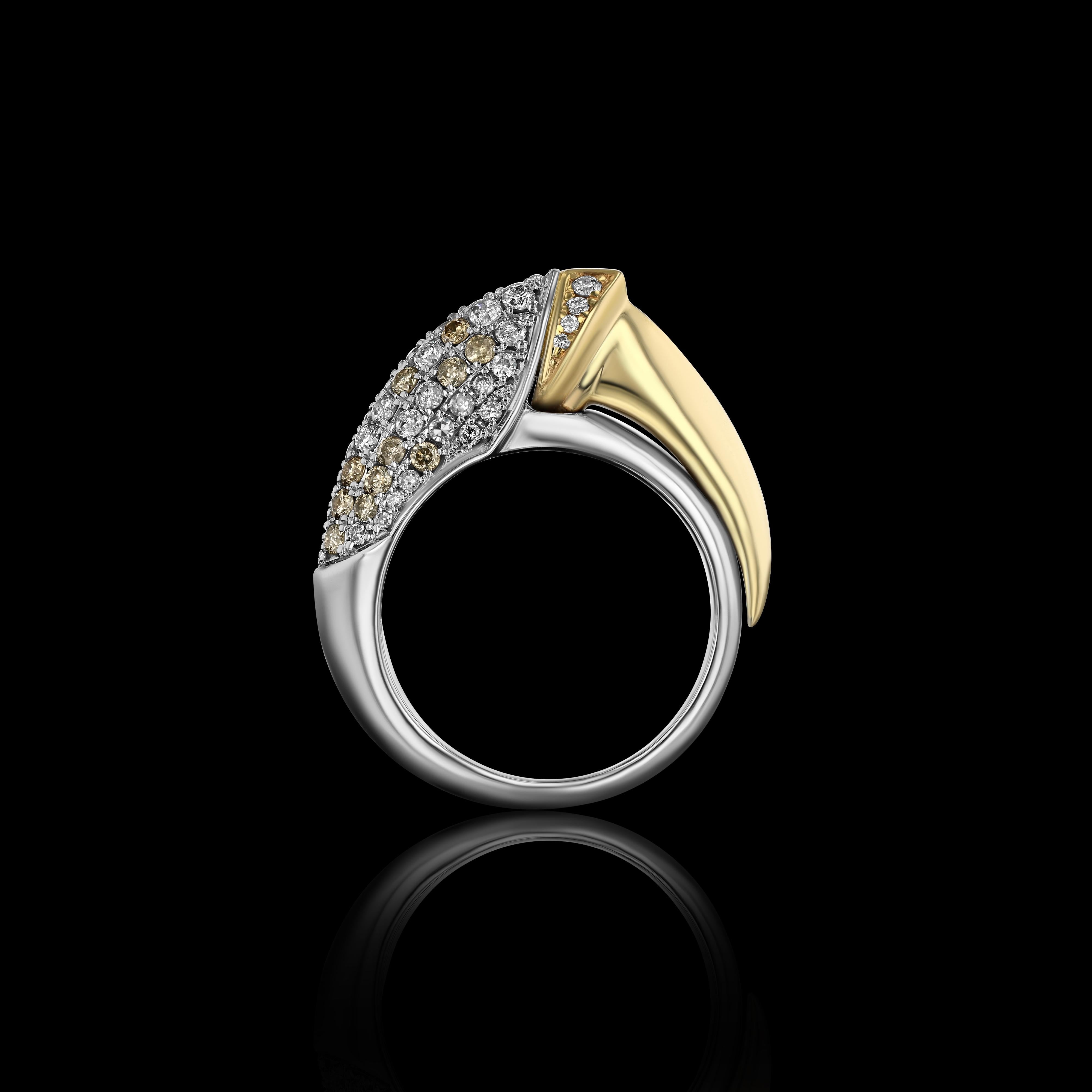 Round Cut House of RAVN, 14k White & Yellow Gold RAVN'S Claw Ring with 1.1ct Diamonds For Sale