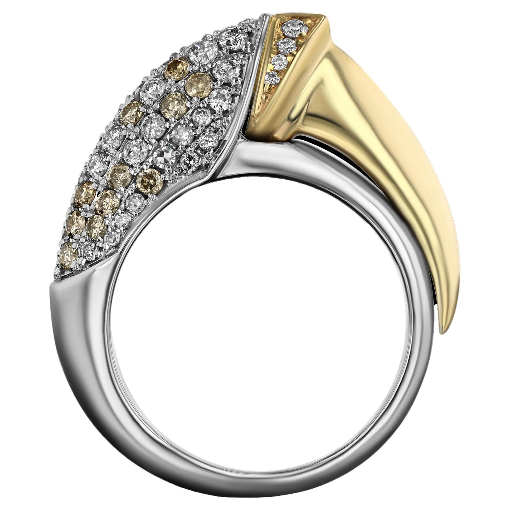 House of RAVN, 14k White & Yellow Gold RAVN'S Claw Ring with 1.1ct Diamonds For Sale