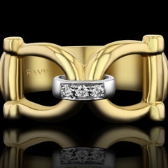House of RAVN, 18k Gold and Platinum Diamond, Horse Bit Ring, Equine Collection
