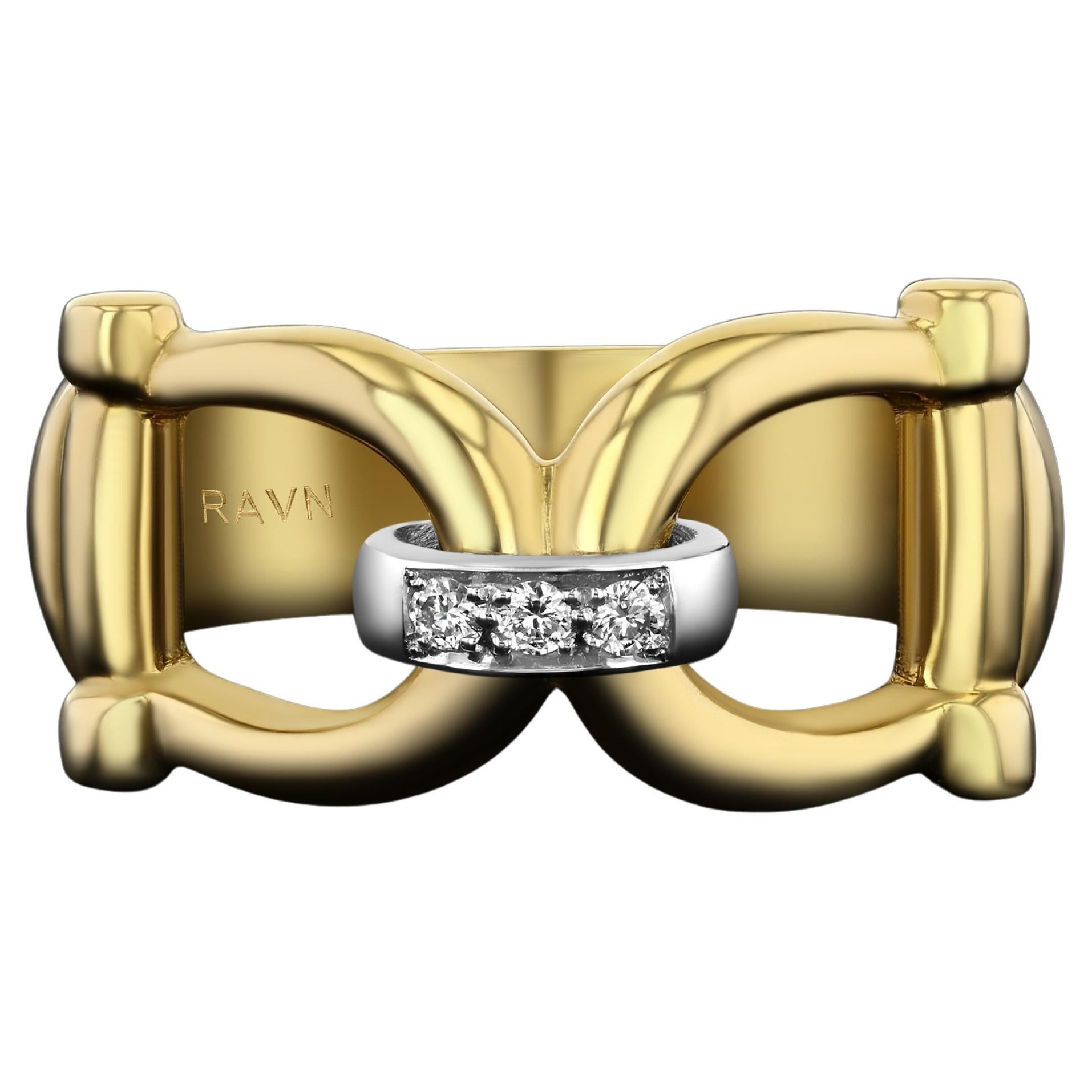 House of RAVN, Ring mit Pferdchen aus 18 Karat Gold und Platin mit Diamanten