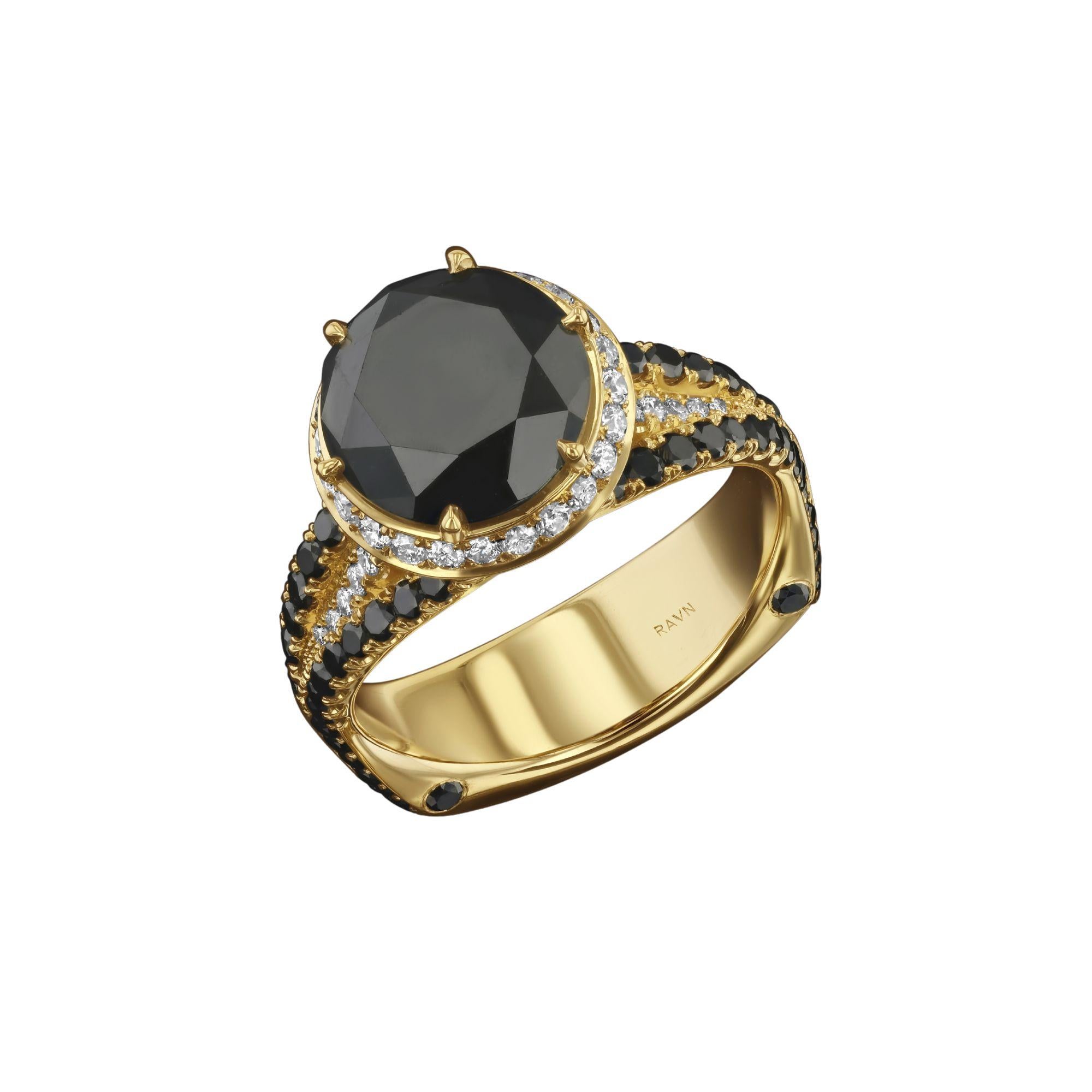 Contemporary House of RAVN, 18k Gold, 3.77 Carat Black Diamond Ring For Sale