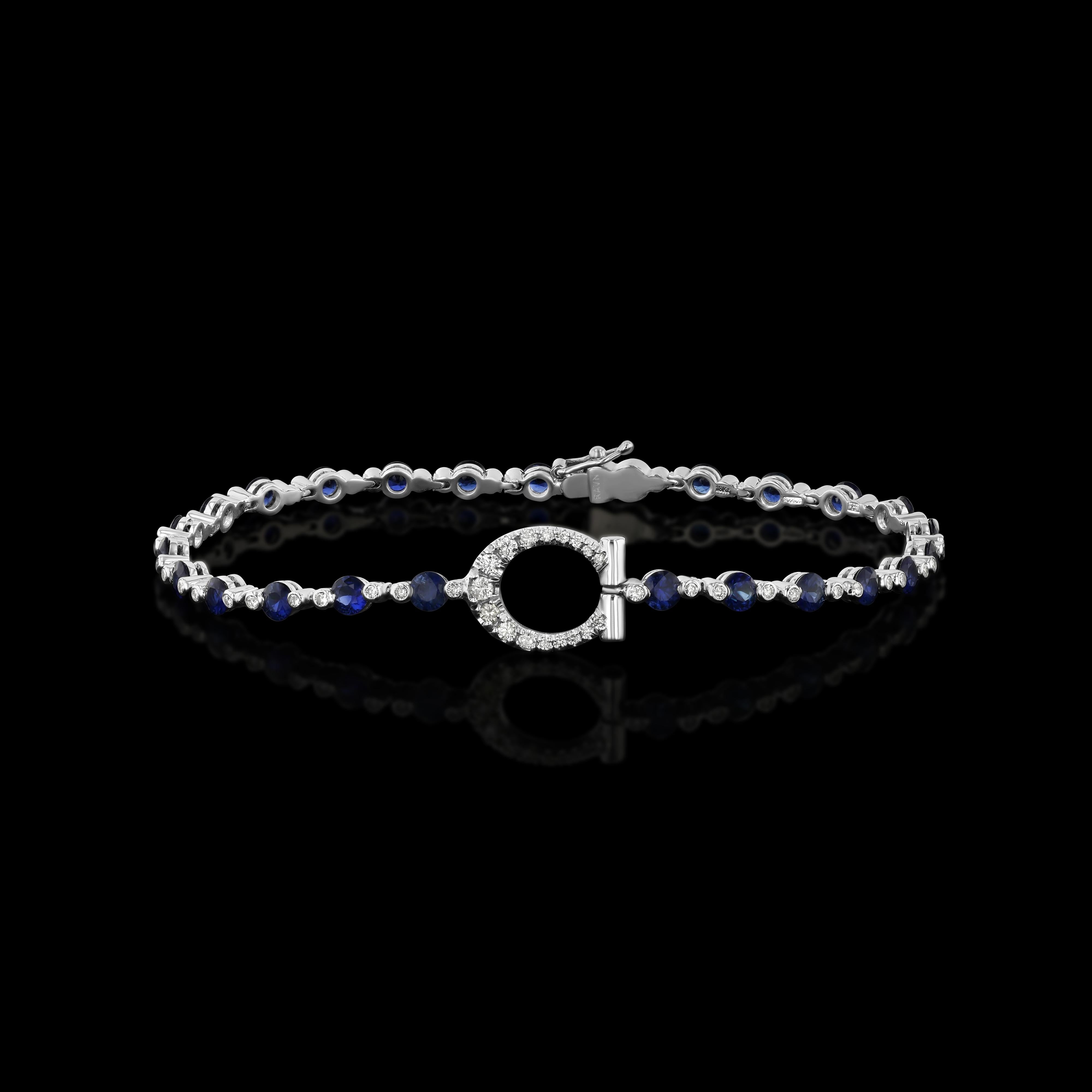 Contemporary House of RAVN, Blue Sapphire & Diamond Horsebit Bracelet, Equine Collection