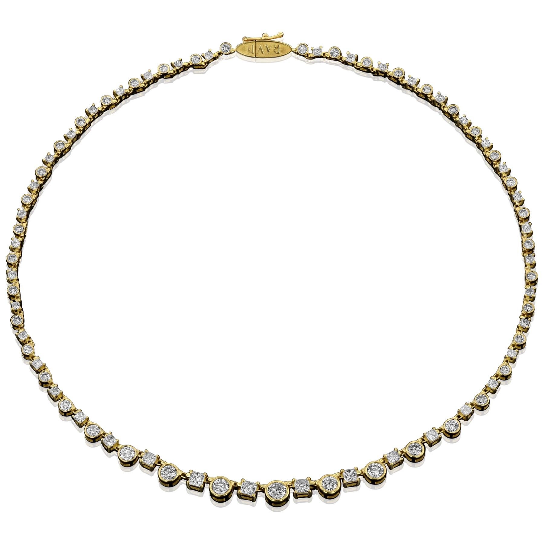 House of RAVN, 18 Karat Gold Diamant-Tennis-Halskette, Prinzessin und Rundschliff, 9,01 Karat (Zeitgenössisch) im Angebot