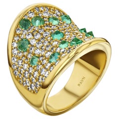 House of RAVN, 18k Gold Saddle Ring w/ Diamonds & Inverted Emeralds, Equine Coll