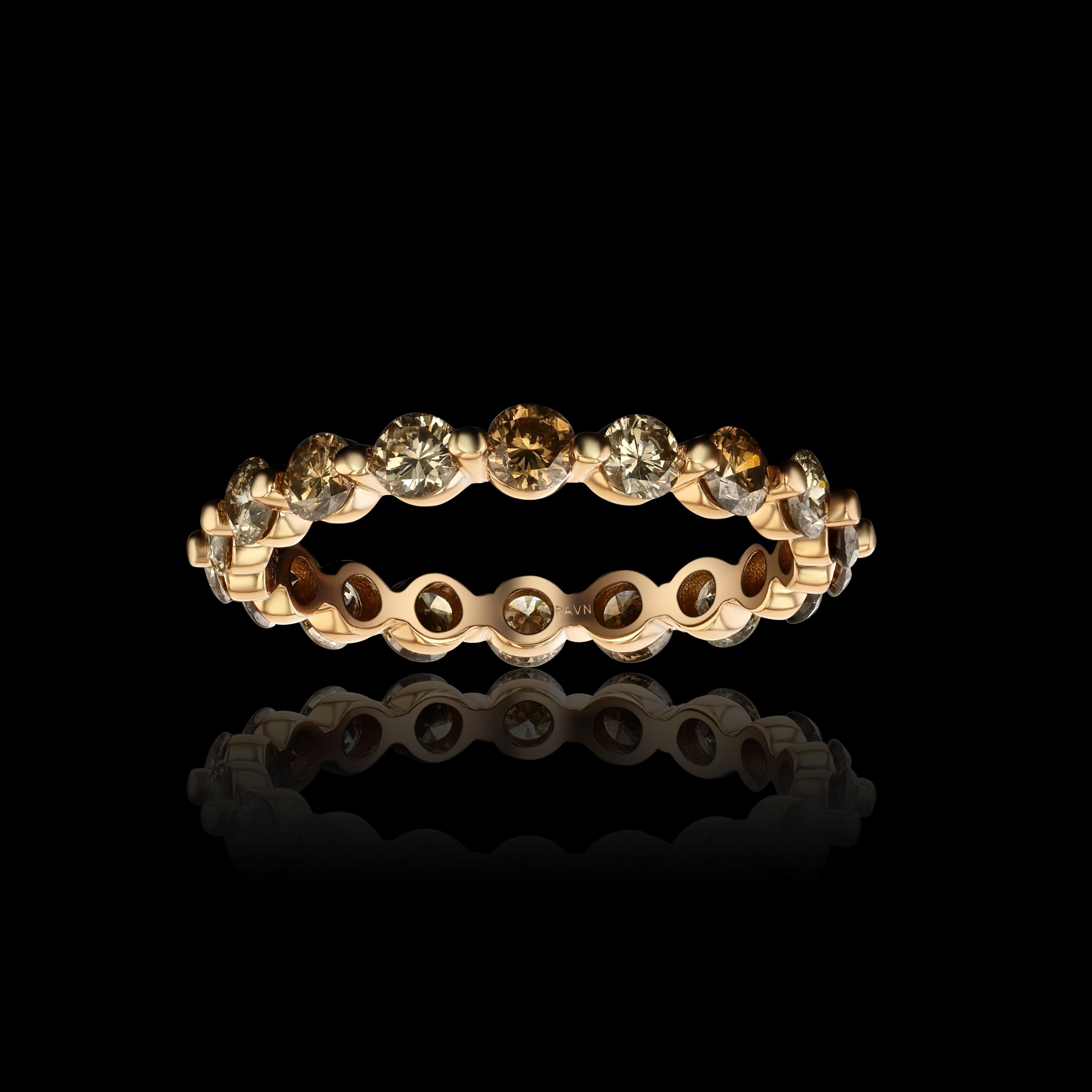 For Sale:  House of RAVN, 18k Rose Gold Arpeggio Brown Diamond Eternity Ring, 1.31ct 3