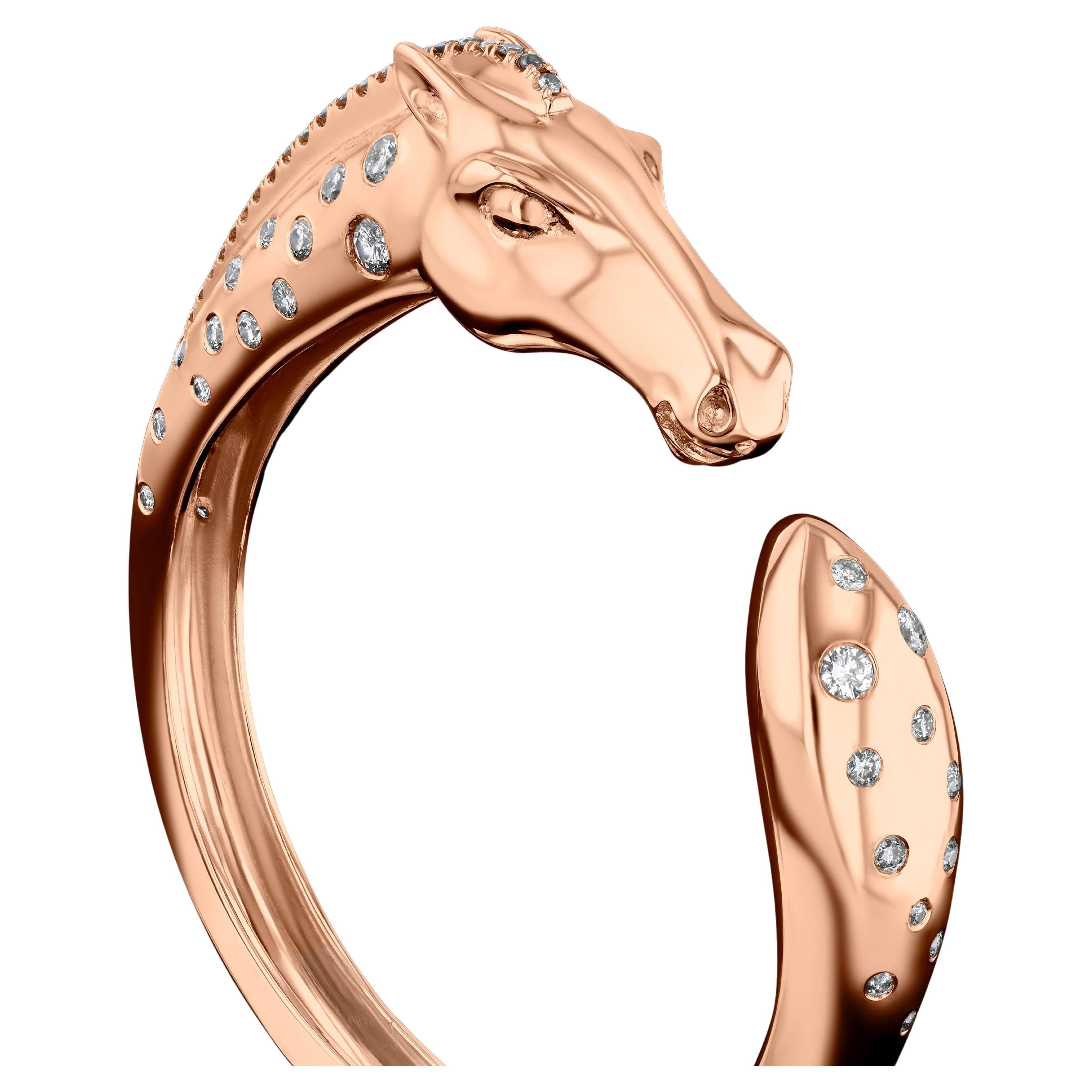 House of RAVN, 18k Rose Gold, Fiala Horse Hinged Cuff Bracelet, Equine Coll.
