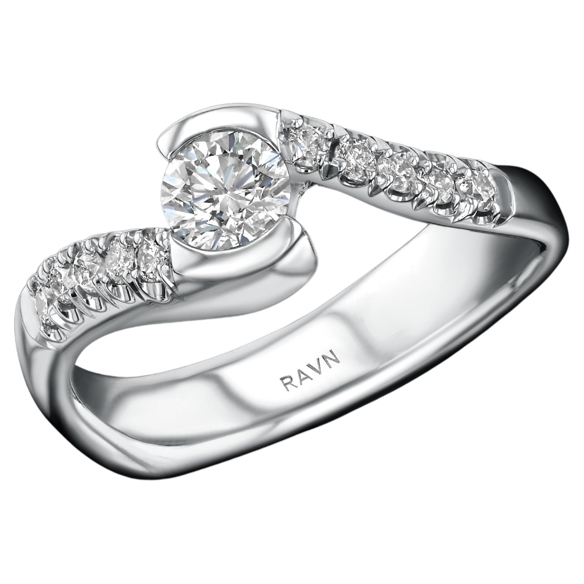 House of RAVN, 18k White Gold Half Bezel Twist Diamond Ring with .35ct Diamond For Sale