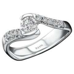 House of RAVN, 18k White Gold Half Bezel Twist Diamond Ring with .35ct Diamond