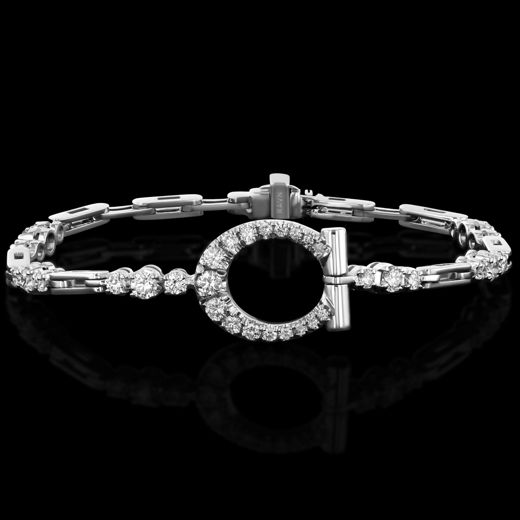 Round Cut House of RAVN, 18k Gold Hand-carved Diamond Horsebit Bracelet, Equine Collection