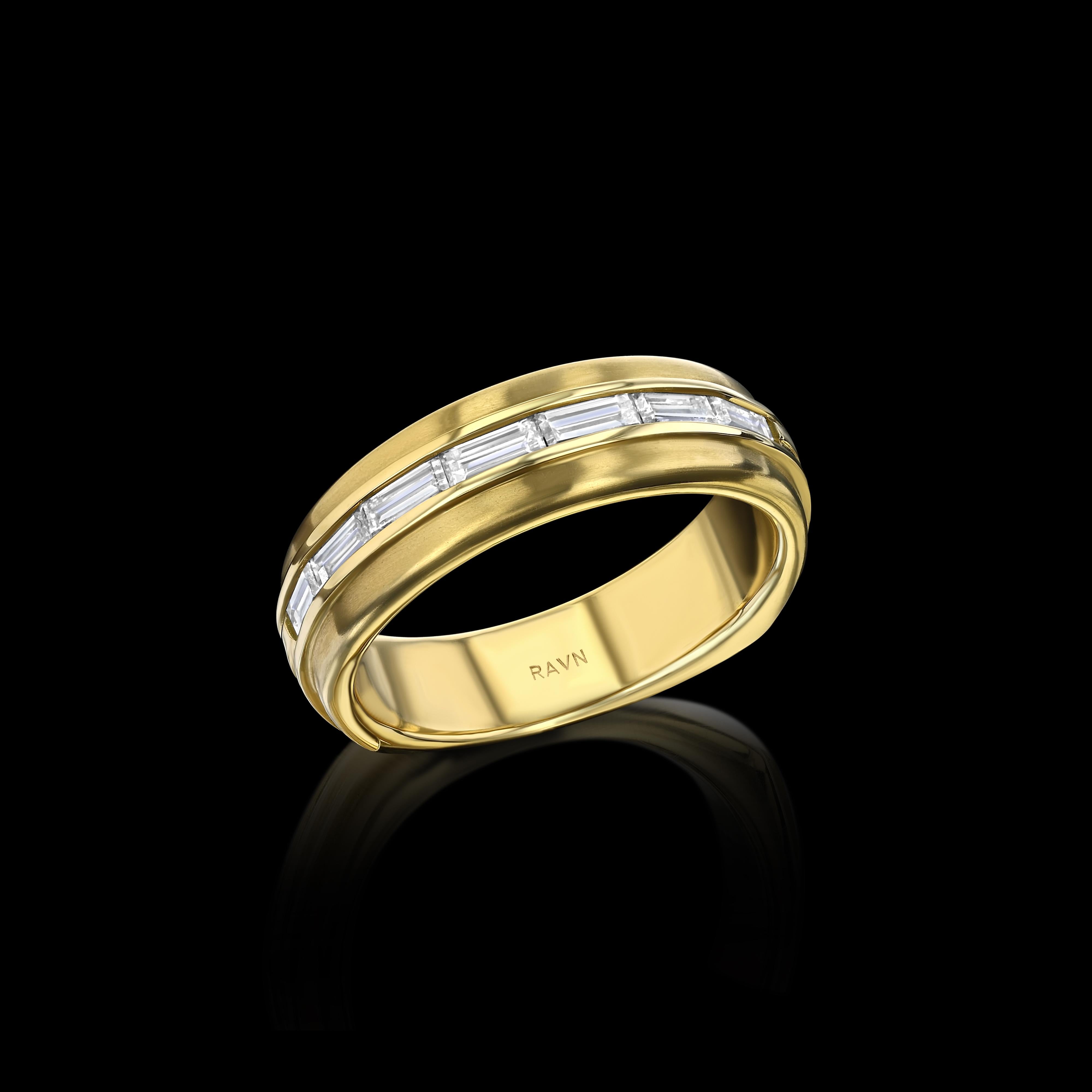 For Sale:  House of RAVN, 18k Yellow Gold, Men's Euro Band, with 7 Baguette Diamonds 2
