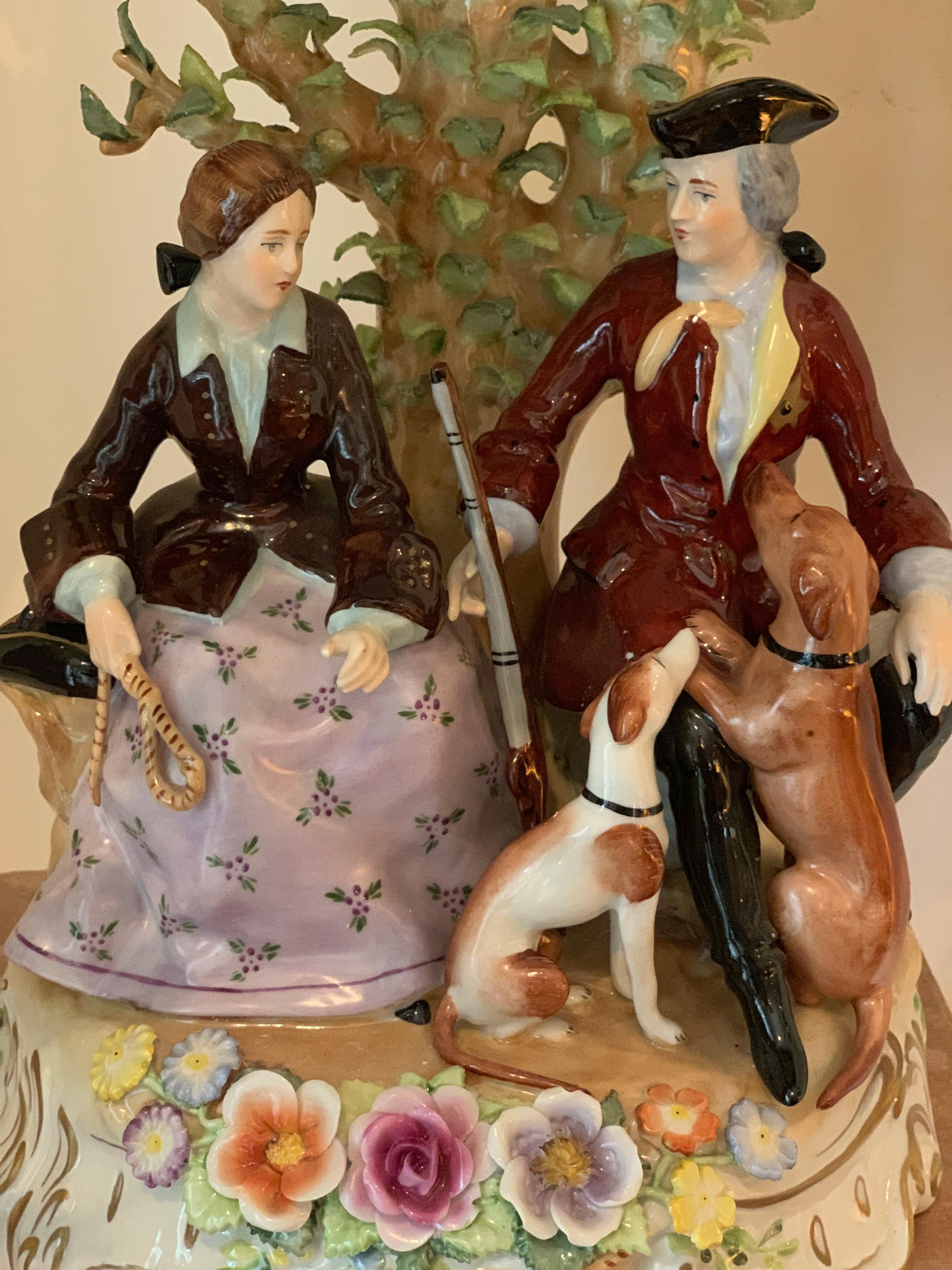 Hand-Painted House of Schierholz Plaue Porcelain Flower Box with Figures, before 1989 For Sale