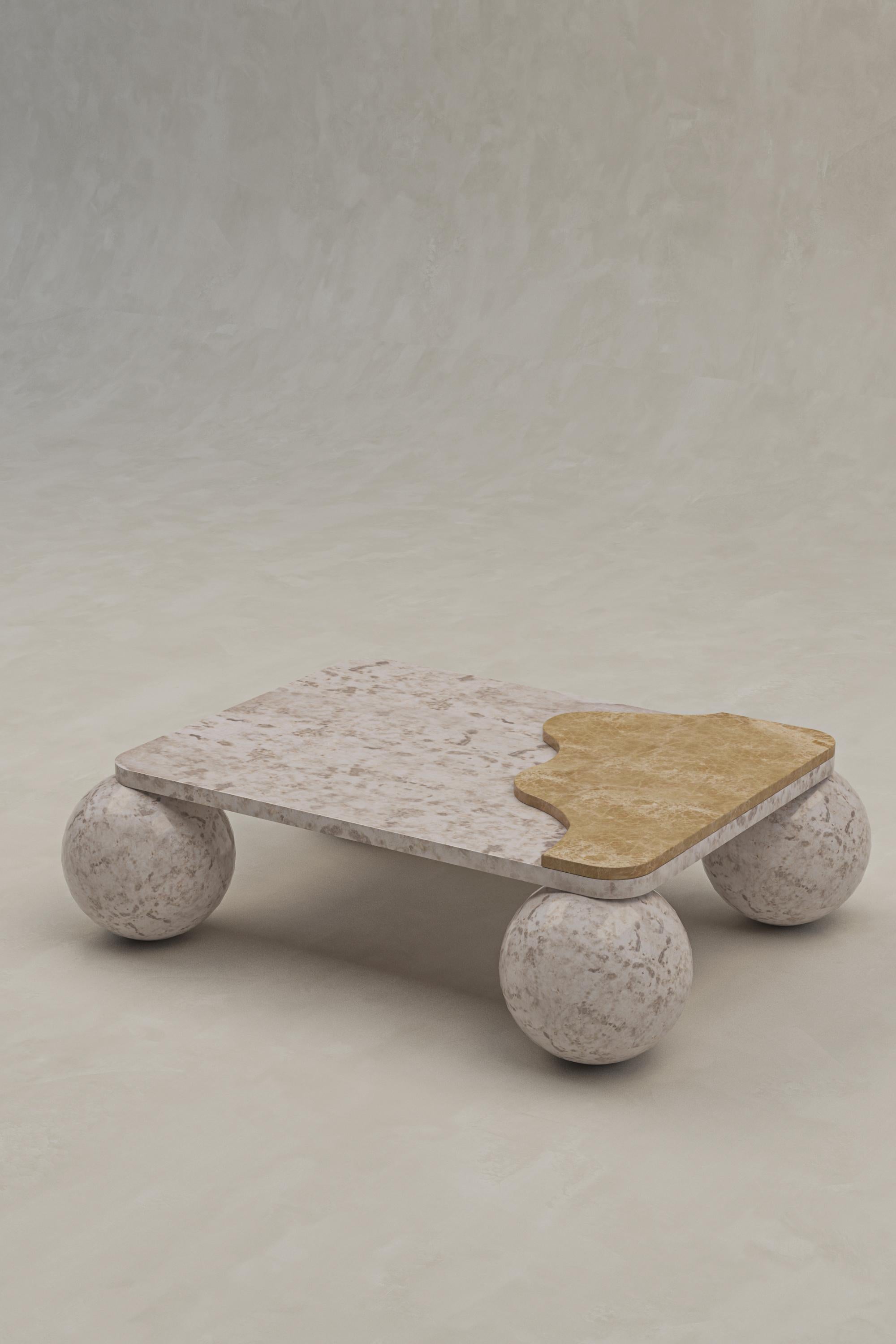 Mesa de centro House of Slim - Mesa de centro con patas de esfera de mármol - Mármol Crema en venta 1