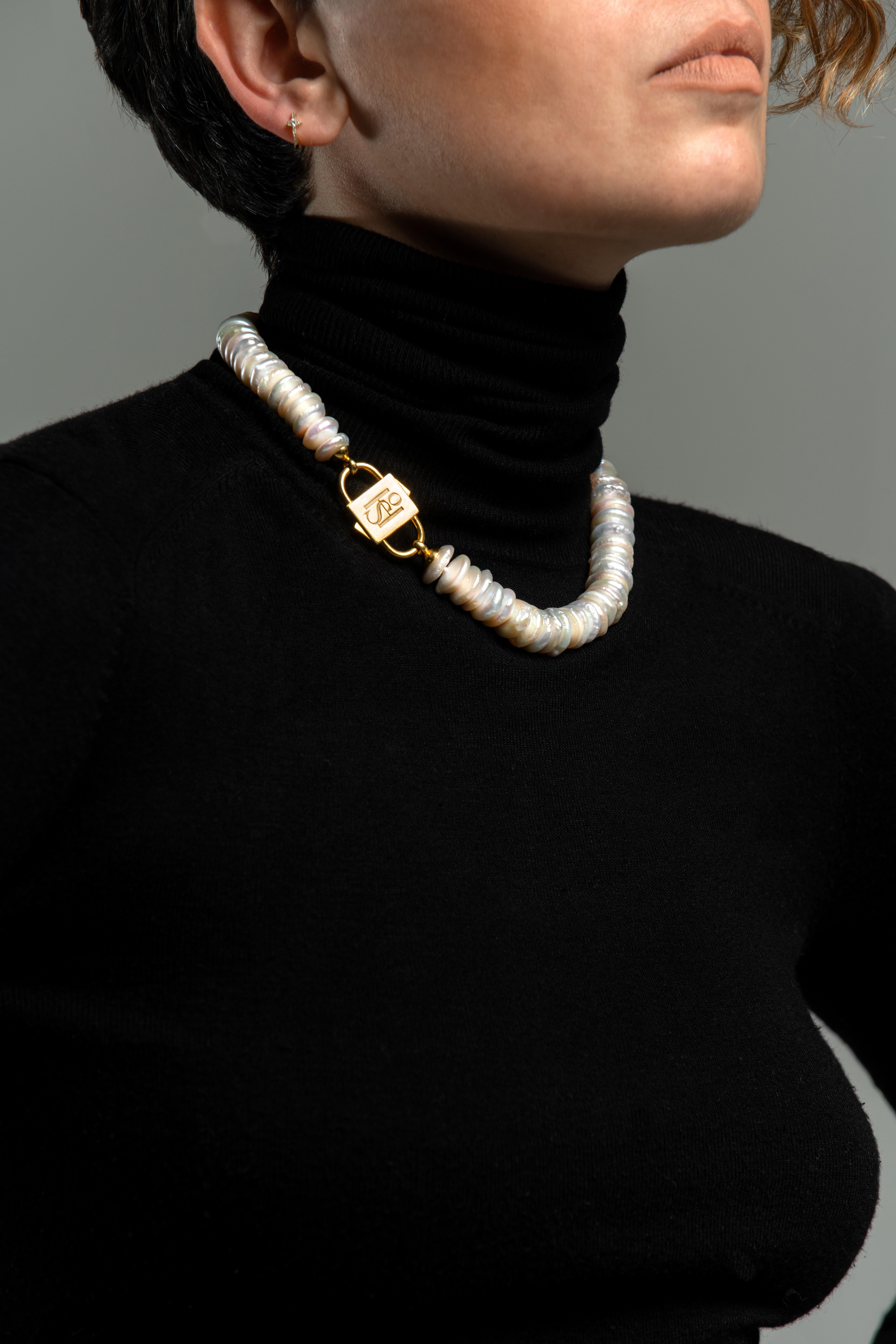 House of Sol Baroque and Rondelle Pearl Necklace with 24K Gold Filled HoS Lock For Sale 2