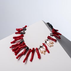 House of Sol Coral and Pearl Necklace with Rhodium filled HoS Lock