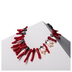 House of Sol Coral and Pearl Necklace with Rhodium filled HoS Lock