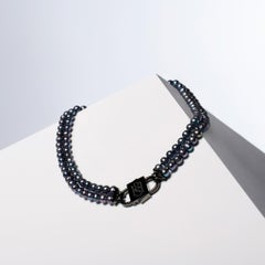 House of Sol Double String Peacock Black Pearl Necklace with HoS Lock