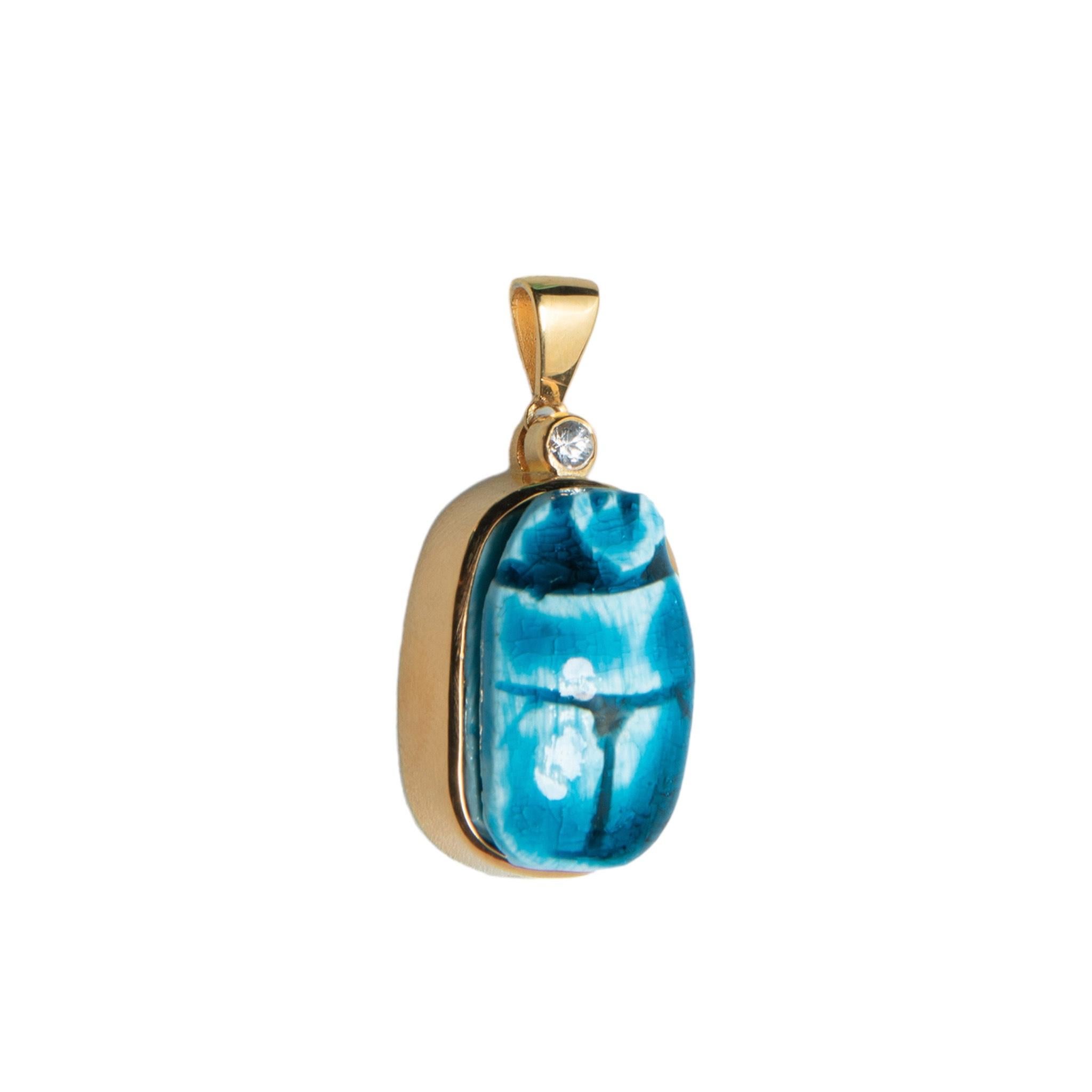 Women's or Men's House of Sol Gold filled Silver Scarab Charm with Sapphire For Sale
