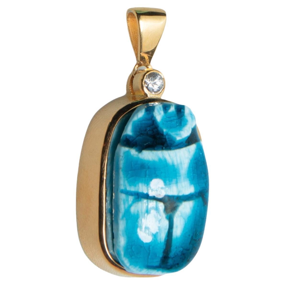 House of Sol Gold filled Silver Scarab Charm with Sapphire For Sale