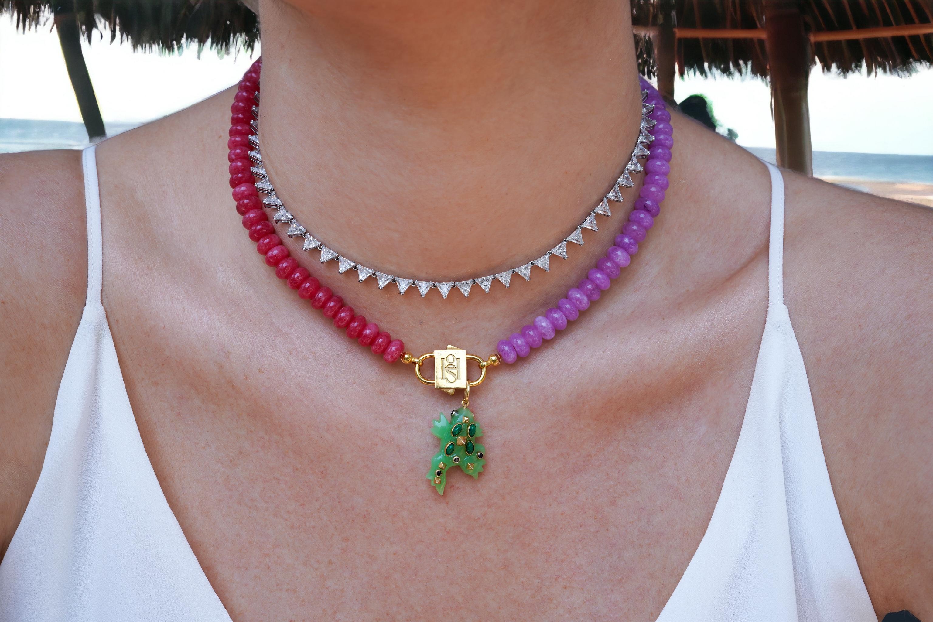 House of Sol Jade Necklace with Baby HoS Lock In New Condition For Sale In Sarasota, FL