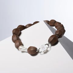 House of Sol Light Wood and Pearl Necklace with 24K Gold Filled HoS Lock
