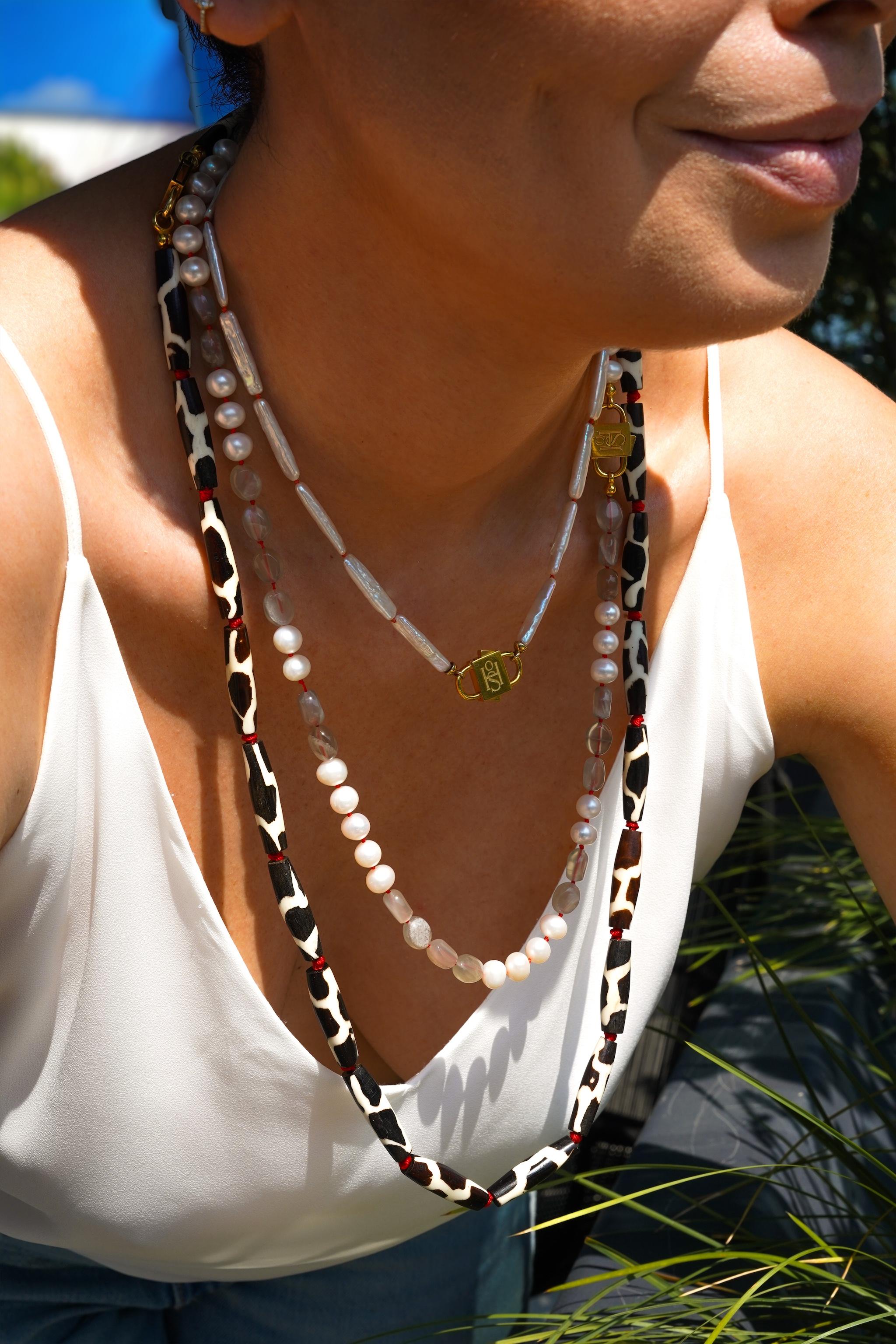 Bead House of Sol Moonstone and Pear Necklace with Baby HoS Lock For Sale