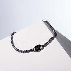 House of Sol Peacock Black Pearl Necklace with Rhodium filled HoS Lock