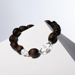 House of Sol Pentagon Wood and Pearl Necklace with 24K Gold Filled HoS Lock