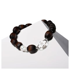 House of Sol Pentagon Wood and Pearl Necklace with 24K Gold Filled HoS Lock