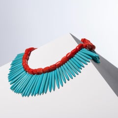 House of Sol Pink Coral and Blue Howlite Necklace with HoS Lock