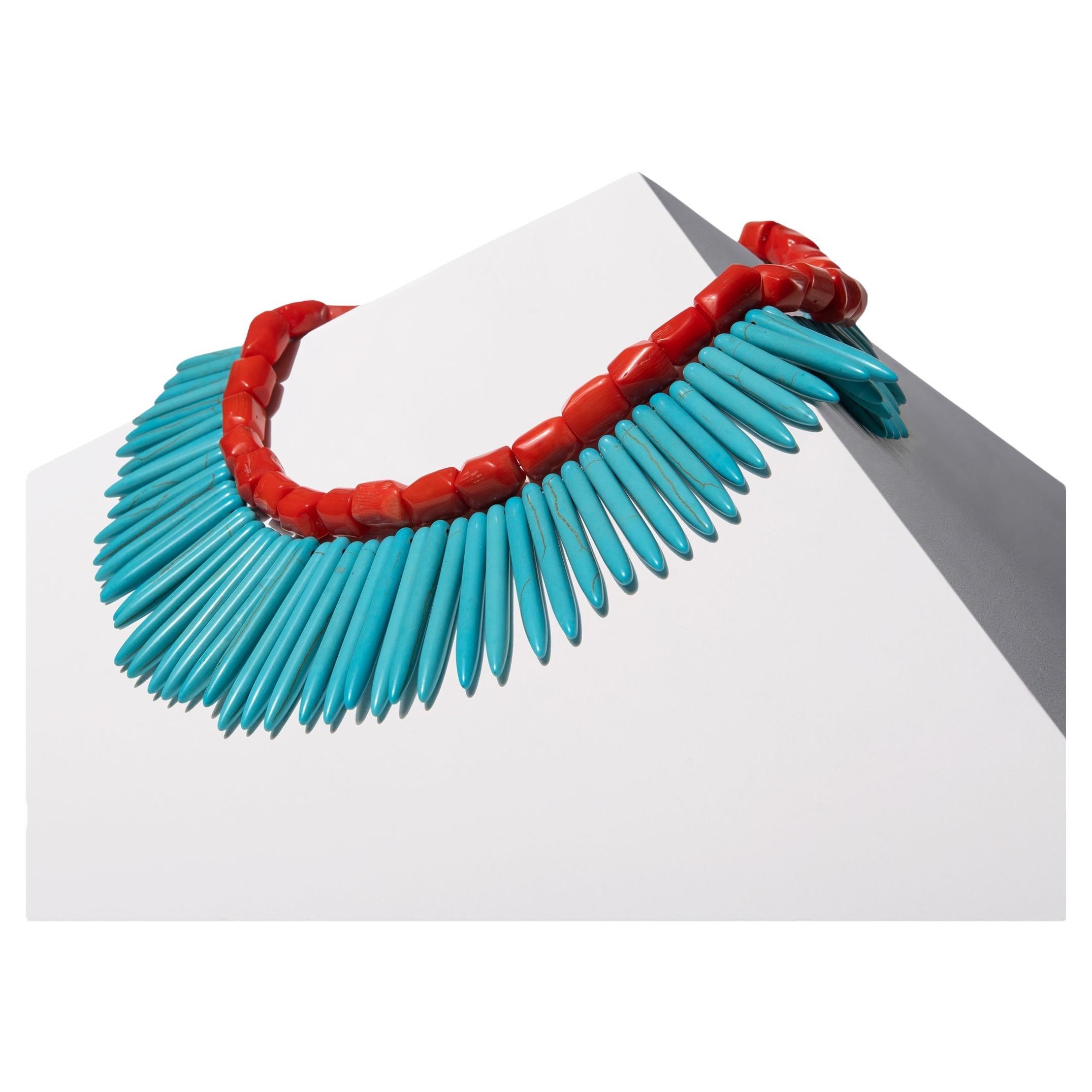 House of Sol Pink Coral and Blue Howlite Necklace with HoS Lock For Sale