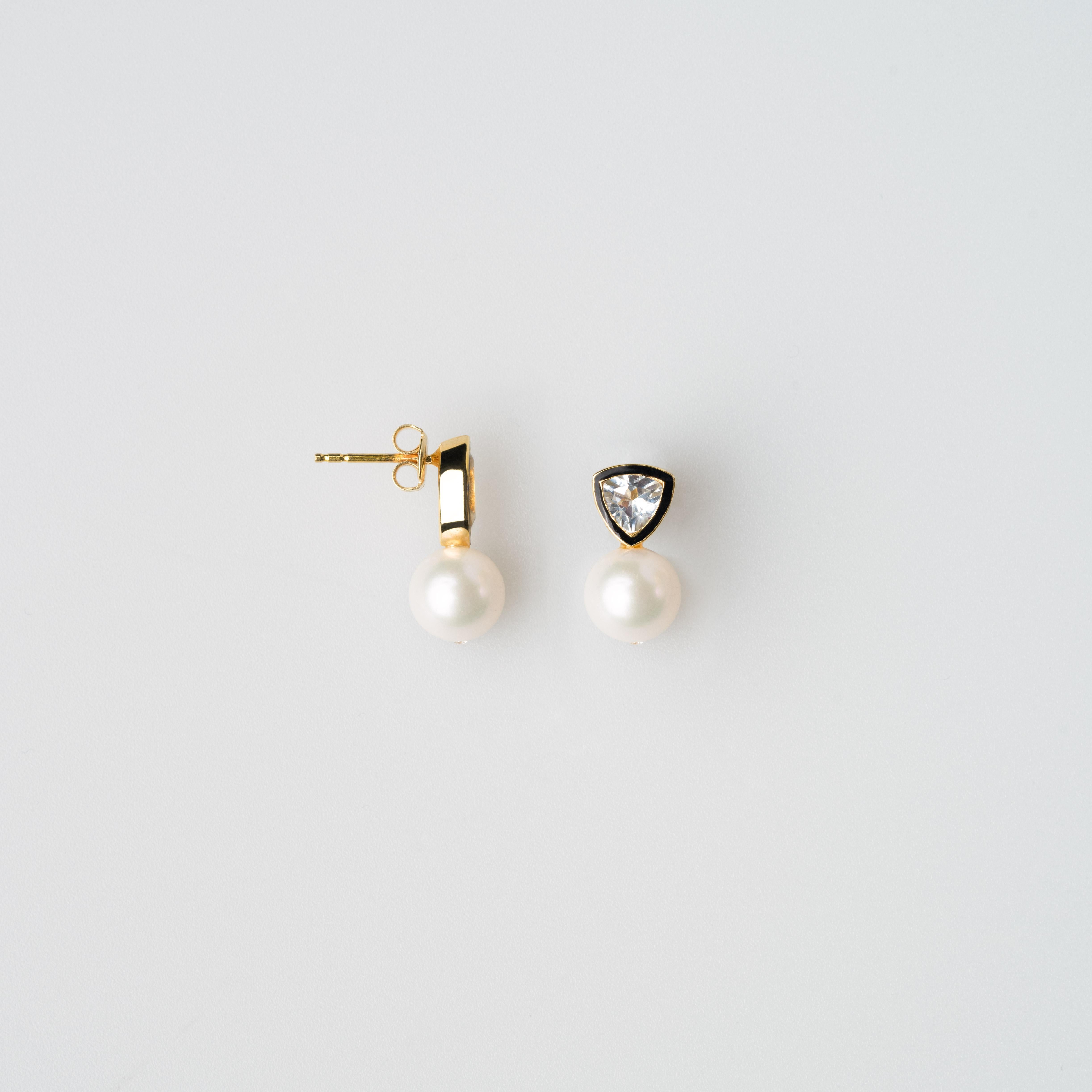 Art Deco House of Sol White Topaz Pearl Earring For Sale