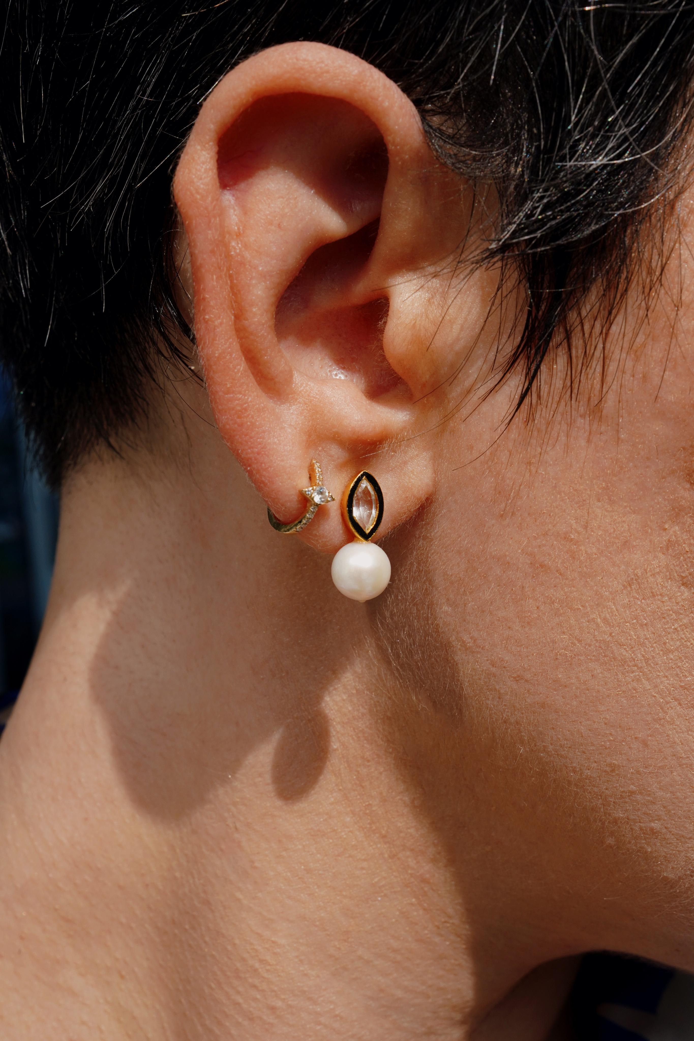 House of Sol White Topaz Pearl Earring In New Condition For Sale In Sarasota, FL